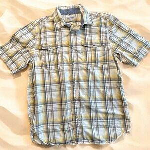 Carhartt Men's Relaxed Fit Plaid Shirt L‎ Yellow Gray Short Sleeve Button Up Fit